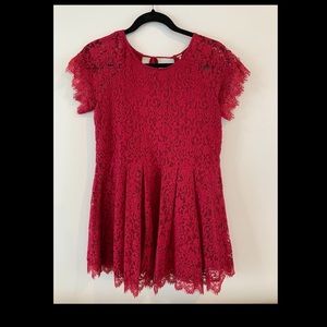 Free People Women Pink Lace Open Tie Back Short Sleeve Boho Mini Dress